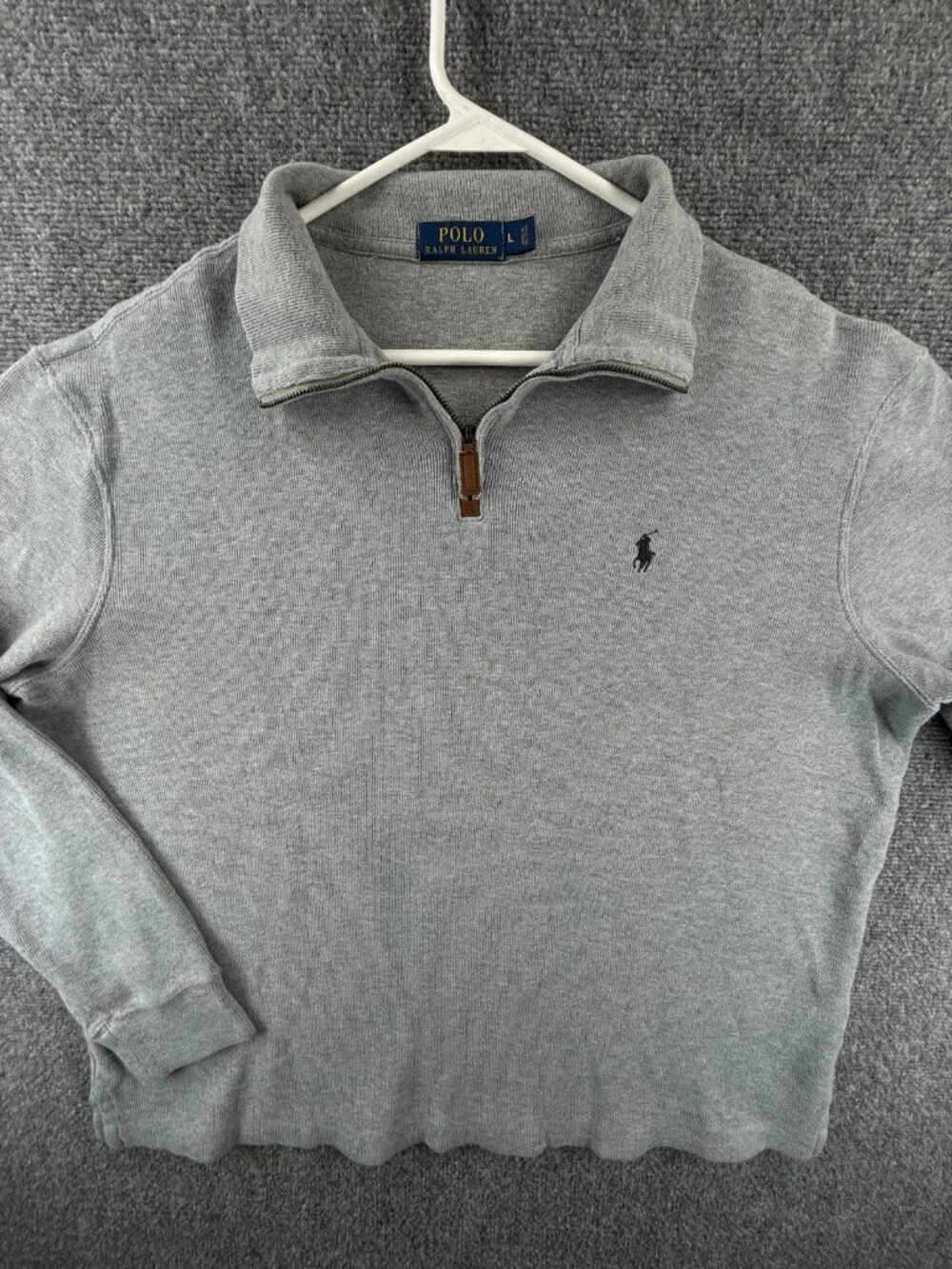 Polo Ralph Lauren Light Gray Pullover Cotton 1/4 Zip Sweater Men Large Knit Pony